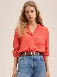 MANGO Women Red Oversized Solid Casual Shirt