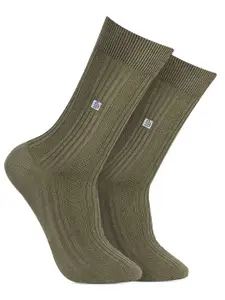 Bonjour Men Olive Green Ribbed Calf-Length Formal Socks