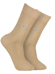 Bonjour Men Khaki Patterned Calf Length Socks