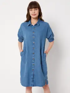 Vero Moda Blue Denim Cotton Shirt Dress