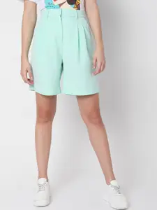 Vero Moda Women Green High-Rise Chino Shorts