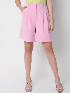 Vero Moda Women Pink High-Rise Long Shorts