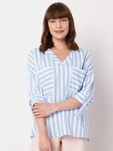 Vero Moda Women Blue & White Striped Top