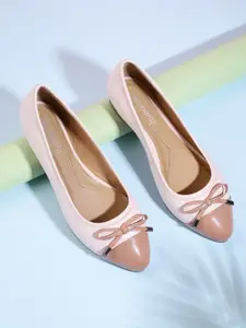 DressBerry Women Pink & Brown Colourblocked Ballerinas with Bows