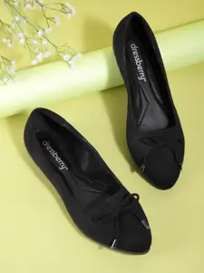 DressBerry Women Black Solid Ballerinas with Bows