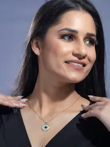 Priyaasi Gold-Toned Brass Gold-Plated Evil Eye Pendant Necklace