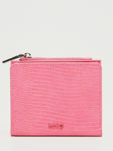 MANGO Women Pink Croc Textured Two Fold Wallet
