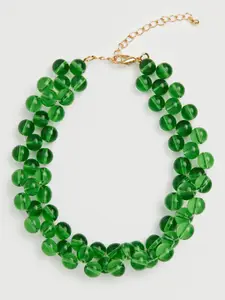 MANGO Green & Gold-Toned Beaded Choker Necklace