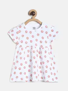 MINI KLUB Girls White & Red Floral Cotton Fit & Flare Dress