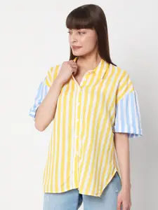Vero Moda Women Yellow & Blue Striped Casual Shirt