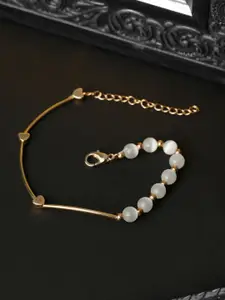 Priyaasi Women Rose Gold & White Brass Pearls Handcrafted Rose Gold-Plated Link Bracelet