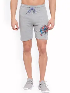 SPORTO Men Grey Melange Spiderman Printed Cotton Shorts