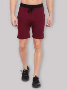 SPORTO Men Burgundy Regular Fit Solid Sports Shorts