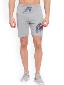 SPORTO Men Grey Melange Spiderman Printed Cotton Shorts