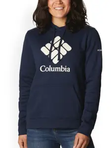 Columbia Women Navy Blue Graphic Print Hooded Sweatshirt