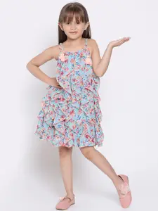 Nauti Nati Blue & Pink Floral Georgette A-Line Dress