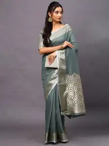 Mitera Teal Zari Linen Blend Taant Saree