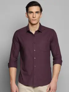 Allen Cooper Men Burgundy Slim Fit Cotton Semiformal Shirt