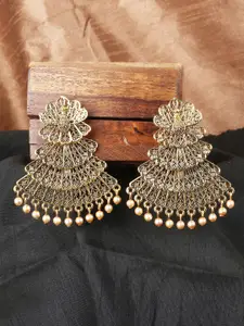 ANIKAS CREATION Metallic-Toned Gold-Plated Antique Layered Earrings