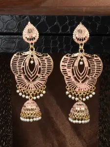 ANIKAS CREATION Pink & Gold-Plated Contemporary Jhumkas