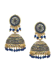 ANIKAS CREATION Blue & Gold-Toned Contemporary Jhumkas Earrings