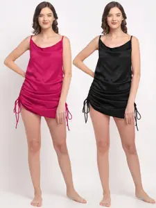 EROTISSCH Pink & Black Pack of 2 Maxi Nightdresses