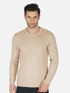 JoE Hazel Men Beige Cable Knit Acrylic Pullover