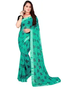 SAADHVI Blue & Green Floral Printed Art Silk Saree