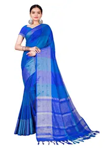 SAADHVI Blue & Silver-Toned Zari Cotton Silk Saree