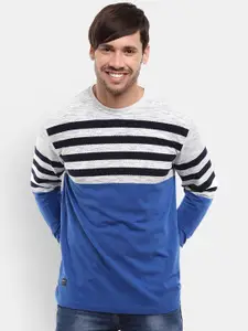 V-Mart Men Blue & Grey Striped Cotton T-shirt