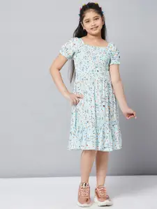 Stylo Bug Green Floral Printed Cotton A-Line Dress