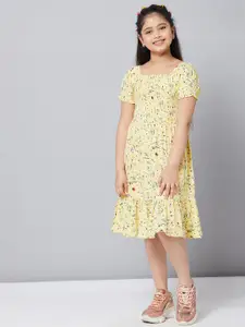 Stylo Bug Yellow Floral Printed Cotton A-Line Dress