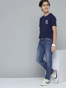 Nautica Boys Navy Blue Slim Fit Light Fade Stretchable Jeans