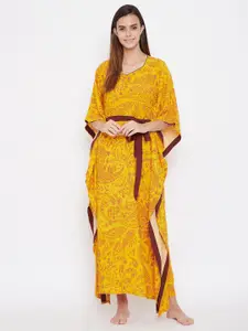 The Kaftan Company Yellow & Maroon Printed kaftan Nightdress
