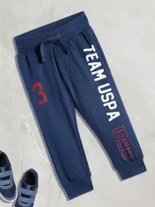 U.S. Polo Assn. Kids Boys Navy Blue Pure Cotton Printed Joggers