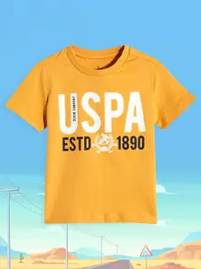 U.S. Polo Assn. Kids Boys Yellow Brand Logo Printed Pure Cotton T-shirt