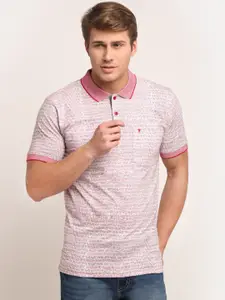 VENITIAN Men Pink & White Polo Collar T-shirt