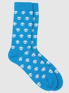 Soxytoes Men Blue Patterned Cotton Calf-Length Socks