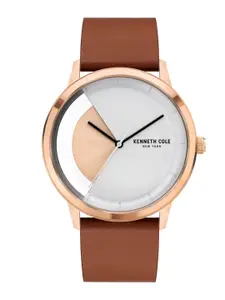 Kenneth Cole Men White Dial & Brown Leather Straps Analogue Watch KCWGA2125301MN