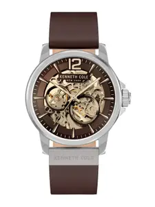 Kenneth Cole Men Skeleton Dial Leather Straps Analogue Automatic Watch