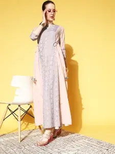 Ahalyaa Pink & Grey Ethnic Motifs Print Maxi Dress