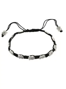 EL REGALO Silver-Toned & Black Beaded Adjustable Anklet