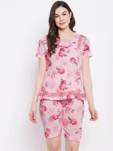 Camey Women Pink & Grey Printed Night suit
