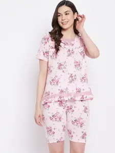 Camey Women Pink Printed Floral Night suit