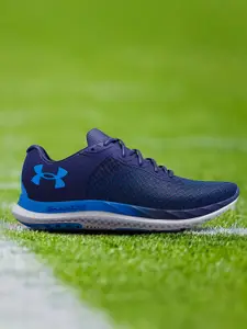 UNDER ARMOUR Men Navy Blue Woven Design UA Charged Breeze Running Shoes