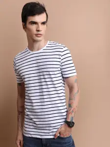 HIGHLANDER Men Striped Slim Fit Round Neck Pure Cotton T-shirt