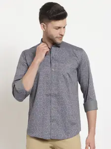 Emerals Men Grey & Purple Pure Cotton Standard Floral Print Casual Shirt