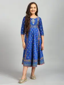 AURELIA Blue Ethnic Motifs Ethnic A-Line Midi Dress