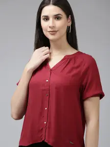 Van Heusen Mandarin Collar Puff Sleeve Shirt Style Top