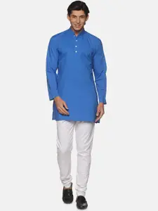Sethukrishna Men Blue Pure Cotton Kurta with Pyjamas